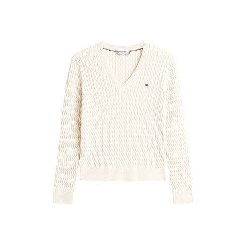 Tommy Hilfiger Scollo v Pullover donna a maglia intrecciata Scollo V S - Francavilla Moda