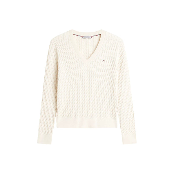 Tommy Hilfiger Scollo v Pullover donna a maglia intrecciata Scollo V S - Francavilla Moda