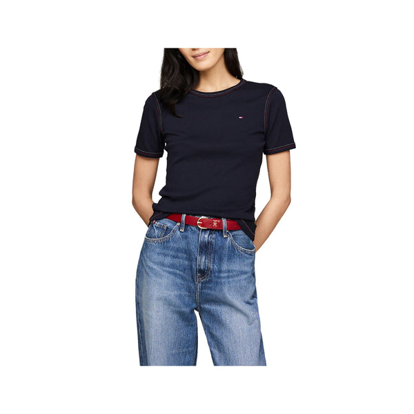 Tommy Hilfiger T-shirt T-shirt Donna impunture a contrasto Blu - Francavilla Moda