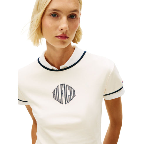 Tommy Hilfiger T-shirt mm T-shirt donna slim fit con bordi a contrasto e logo XS - Francavilla Moda
