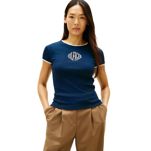 Tommy Hilfiger T-shirt mm T-shirt donna slim fit con bordi a contrasto e logo XS P26-TOMMY HILFIGERWW47881-C1G-XS - Francavilla Moda