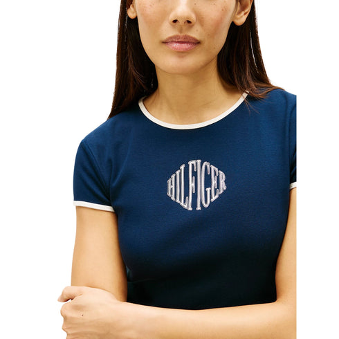 Tommy Hilfiger T-shirt mm T-shirt donna slim fit con bordi a contrasto e logo XS P26-TOMMY HILFIGERWW47881-C1G-XS - Francavilla Moda