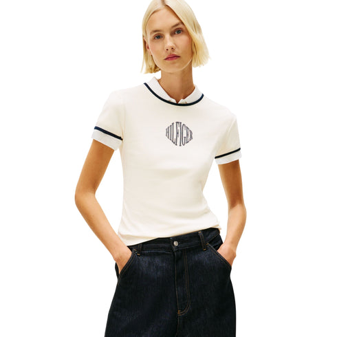 Tommy Hilfiger T-shirt mm T-shirt donna slim fit con bordi a contrasto e logo XS - Francavilla Moda