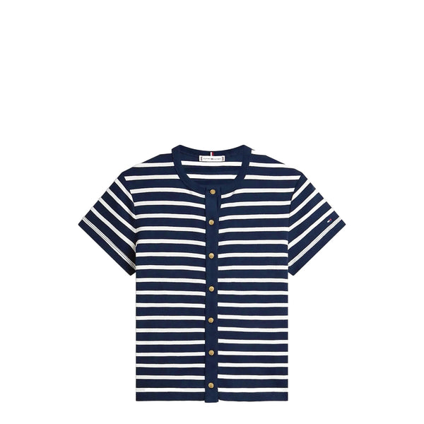 Tommy Hilfiger T-Shirt T-shirt Slim Donna con bottoni dorati frontali S - Francavilla Moda