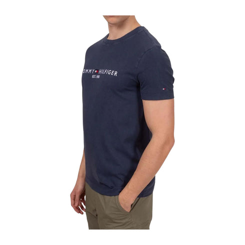 Tommy Hilfiger T-shirt T-shirt Uomo con logo Garment Dye Blu - Francavilla Moda