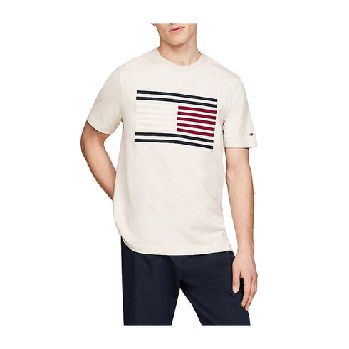 Tommy Hilfiger T - shirt T - shirt Uomo maxi grosgrain flag Latte - Francavilla Moda