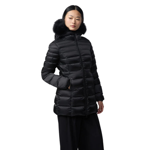 Piumino Donna Mead Fur lungo, con inserti in pelliccia ed impunture orizzontali