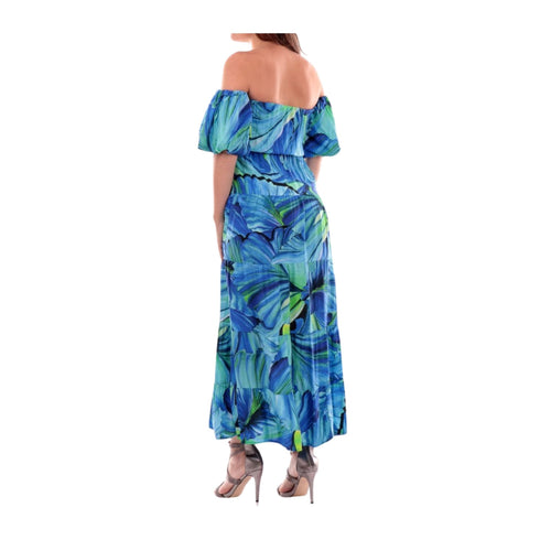 Yes Zee Abito midi Abito Donna impero a fantasia Turchese - Francavilla Moda