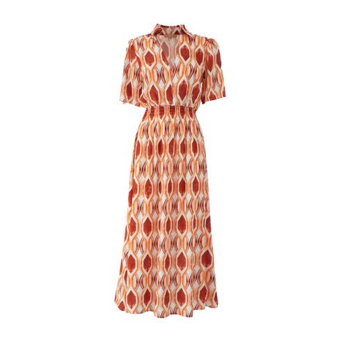 Yes Zee Abito lungo Abito Donna lungo con fantasia geometrica Arancio - Francavilla Moda