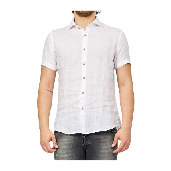 Yes Zee Camicia di lino Camicia Uomo in lino a maniche corte Bianco - Francavilla Moda
