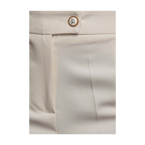 Yes Zee Pantaloni Donna Pantalone con bottone gioiello Ecru - Francavilla Moda