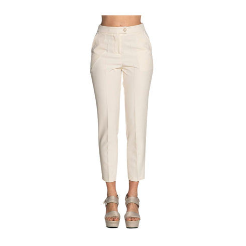Yes Zee Pantaloni Donna Pantalone con bottone gioiello Ecru - Francavilla Moda