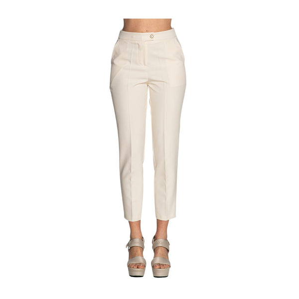 Yes Zee Pantaloni Donna Pantalone con bottone gioiello Ecru - Francavilla Moda