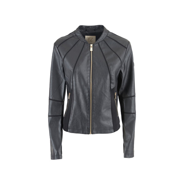Yes Zee Giacca leggera Giubbino Donna slim in ecopelle Nero - Francavilla Moda