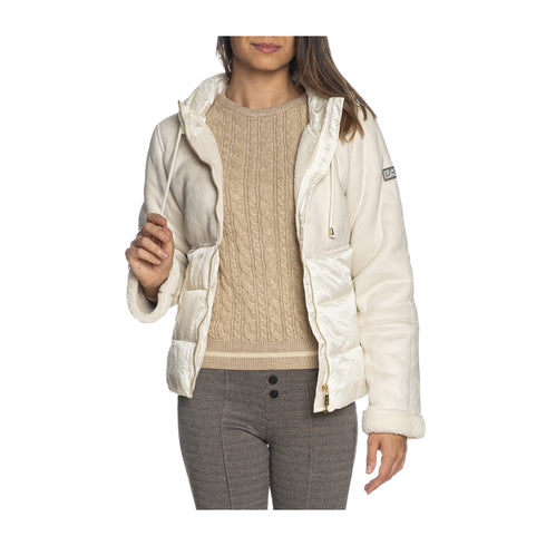 Yes Zee Giacca imbottita Giubbotto Donna ecomonotone con cappuccio Avorio - Francavilla Moda