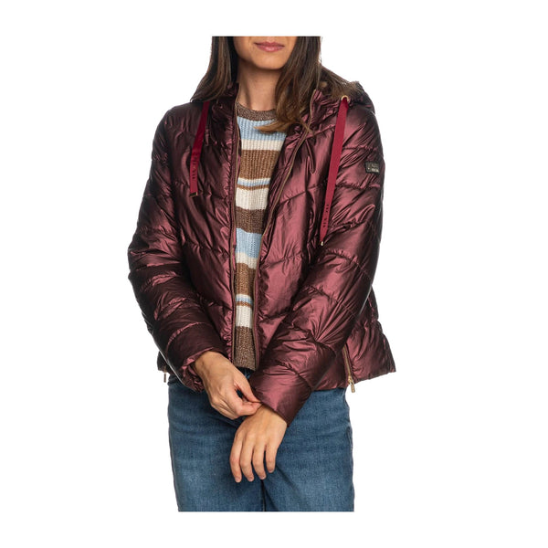 Yes Zee Piumino corto Piumino Donna cappuccio con coulisse Prugna - Francavilla Moda