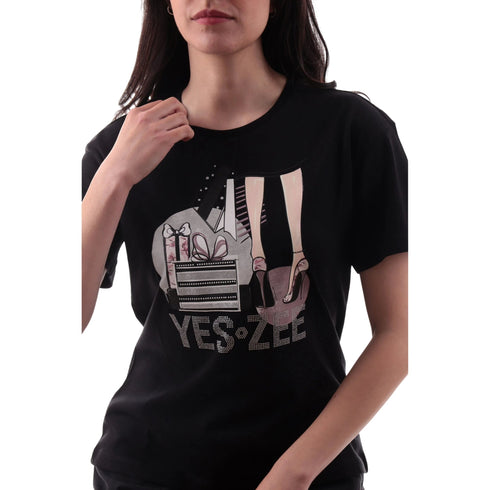 Yes Zee T-shirt mm T-shirt donna mm stampa box con strass S P26-YESZEEt269s100-2801-S - Francavilla Moda