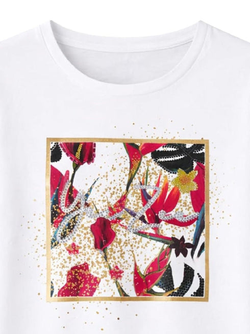 Yes Zee T-shirt mm T-shirt donna mm stampa box con strass S P26-YESZEEt269s100-2801-S - Francavilla Moda