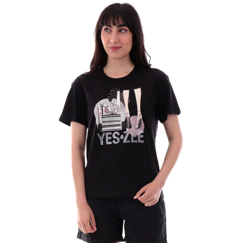 Yes Zee T-shirt mm T-shirt donna mm stampa box con strass S P26-YESZEEt269s100-2801-S - Francavilla Moda