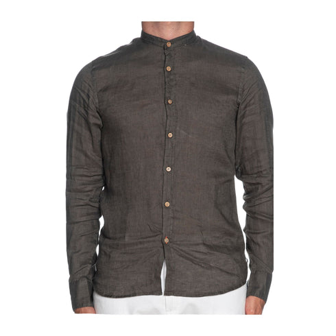 YESZEE Camicia in lino Camicia Uomo alla coreana in lino Verde militare P24-YESZEEC512UP00-0905-M - Francavilla Moda