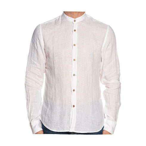 YESZEE Camicia in lino Camicia Uomo alla coreana in lino Bianco - Francavilla Moda