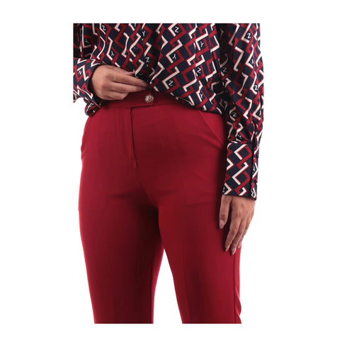 YESZEE Pantaloni Pantalone Donna con bottone gioiello Rosso - Francavilla Moda