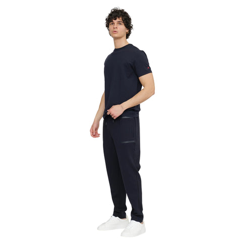 T-shirt uomo in piquet stretch di cotone e seta - blu