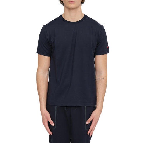 T-shirt uomo in piquet stretch di cotone e seta - blu