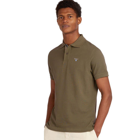 Barbour Polo Polo Uomo in cotone con finiture tartan Verde - Francavilla Moda