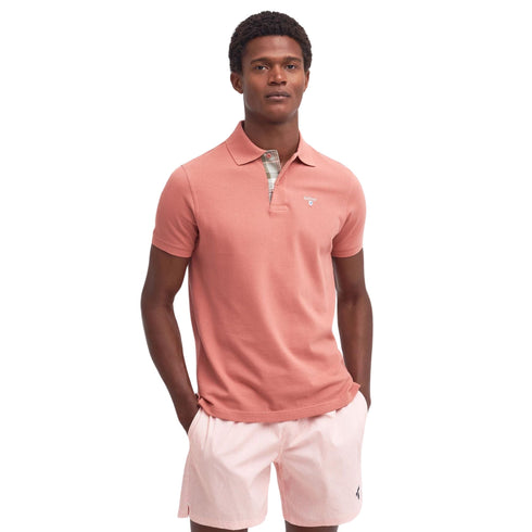 Barbour Polo Polo Uomo in cotone con finiture tartan Salmone P24-BARBOURMML0012-P55-M - Francavilla Moda
