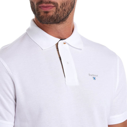 Barbour Polo Polo Uomo in cotone con finiture tartan Bianco P24-BARBOURMML0012-WH11-M - Francavilla Moda