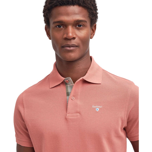 Barbour Polo Polo Uomo in cotone con finiture tartan Salmone P24-BARBOURMML0012-P55-M - Francavilla Moda