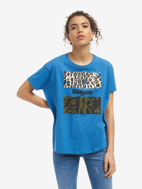 T-shirt Donna 21SBLDH02137004547 camouflage animalier Azzurro BLAUER- Francavilla Moda