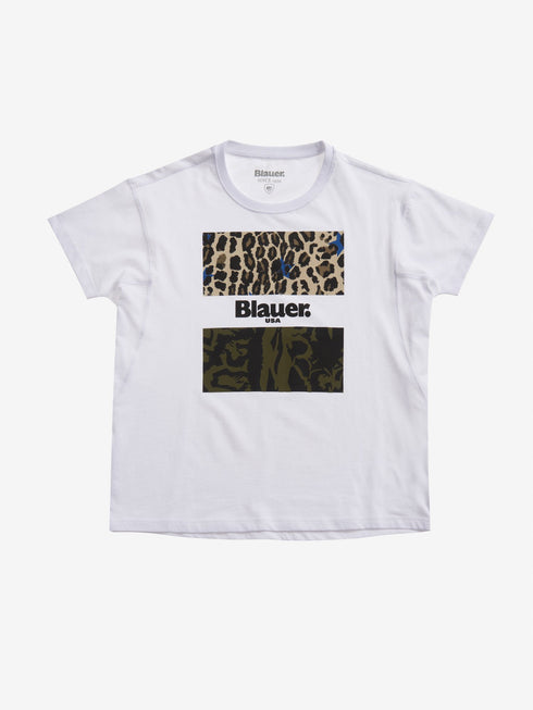 T-shirt Donna 21SBLDH02137004547 camouflage animalier Bianco BLAUER- Francavilla Moda