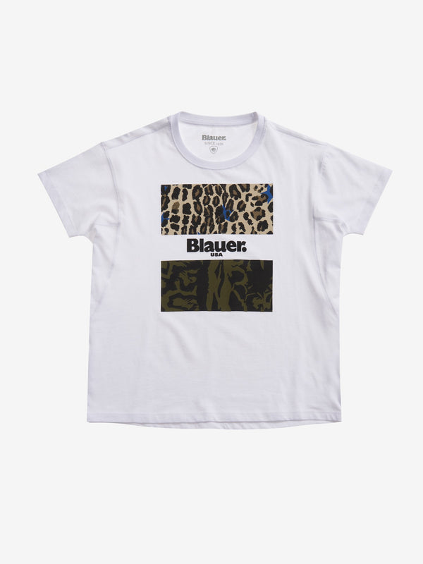T-shirt Donna 21SBLDH02137004547 camouflage animalier Bianco BLAUER- Francavilla Moda