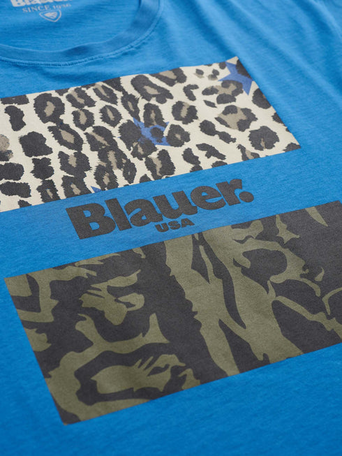 T-shirt Donna 21SBLDH02137004547 camouflage animalier Azzurro BLAUER- Francavilla Moda