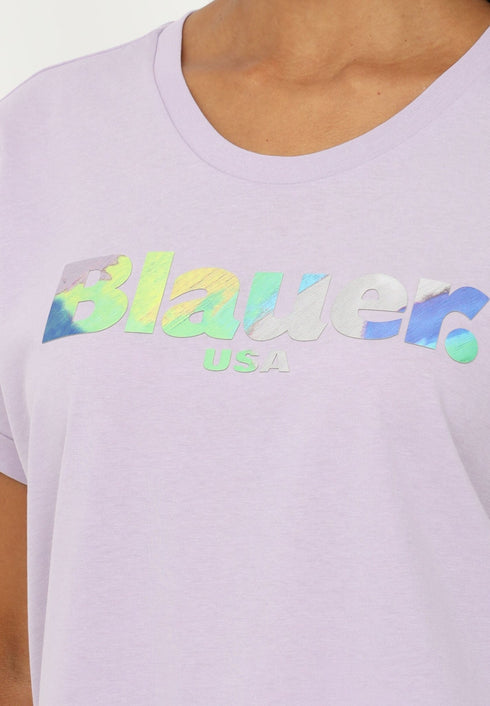 T-shirt Donna con stampa frontale gommata in rilievo Lilla BLAUER- Francavilla Moda