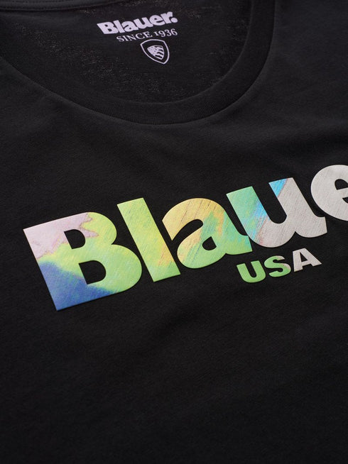T-shirt Donna con stampa frontale gommata in rilievo Nero BLAUER- Francavilla Moda