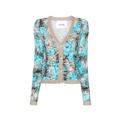 Blugirl by Blumarine Cardigan Cardigan Donna con stampa floreale Turchese P24-BLUGIRLRA4007MA65E-N9208-S - Francavilla Moda