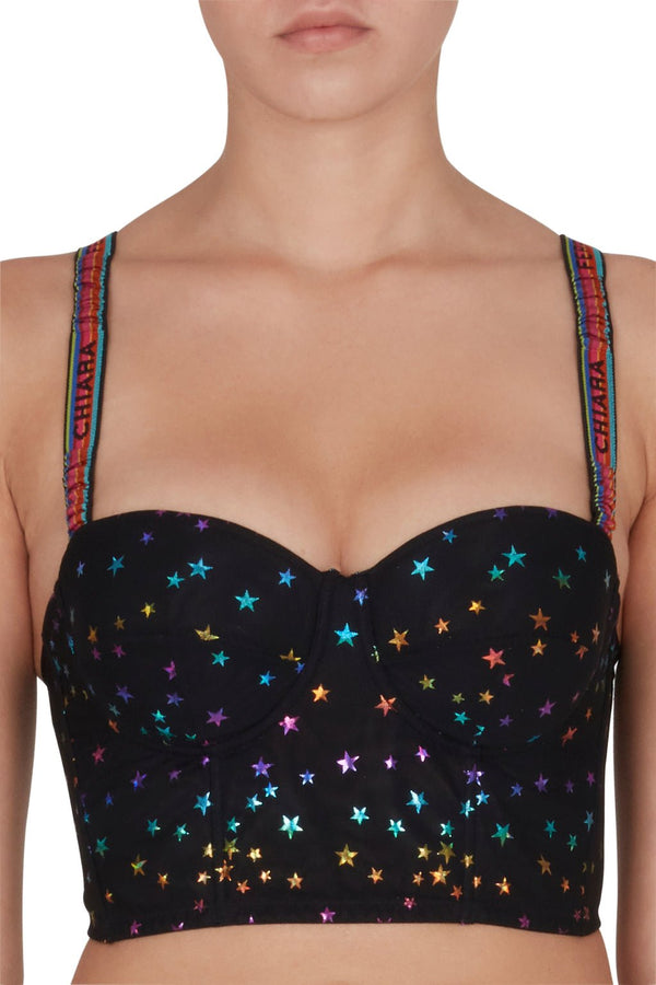 Bustier Donna con pattern stelline multicolor all over Nero CHIARA FERRAGNI- Francavilla Moda