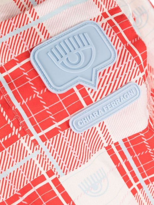 Pigiama Donna con logo patch check Bianco rosso CHIARA FERRAGNI- Francavilla Moda