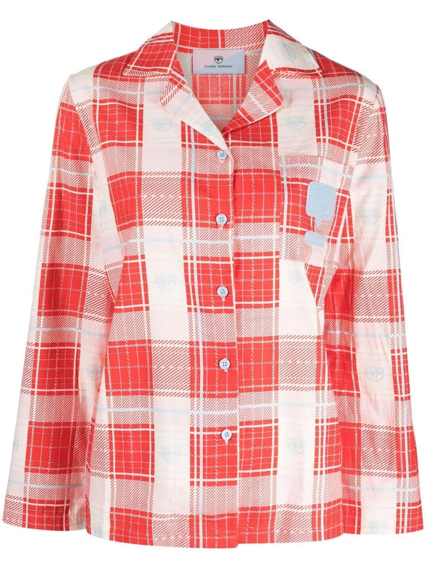 Pigiama Donna con logo patch check Bianco rosso CHIARA FERRAGNI- Francavilla Moda