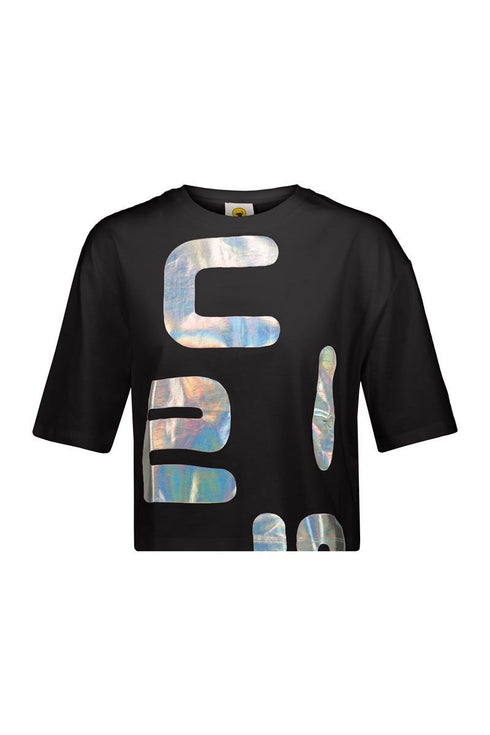 T-shirt Donna JOCKEY in cotone jersey con logo lettering stampato Nero argento CIESSE PIUMINI- Francavilla Moda