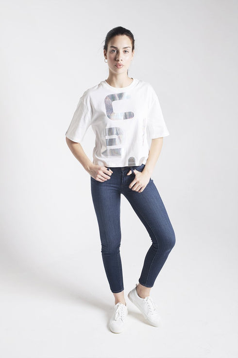 T-shirt Donna JOCKEY in cotone jersey con logo lettering stampato Bianco argento CIESSE PIUMINI- Francavilla Moda