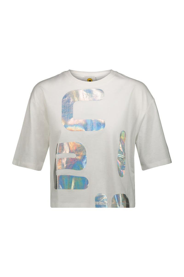 T-shirt Donna JOCKEY in cotone jersey con logo lettering stampato Bianco argento CIESSE PIUMINI- Francavilla Moda