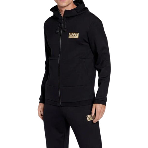 Felpa Uomo con zip e cappuccio Nero EA7 Emporio Armani- Francavilla Moda