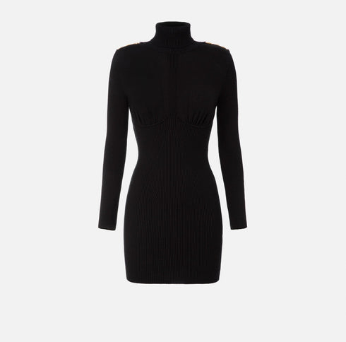 Abito Donna collo alto con accessorio Nero Elisabetta Franchi- Francavilla Moda