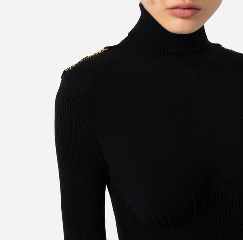 Abito Donna collo alto con accessorio Nero Elisabetta Franchi- Francavilla Moda