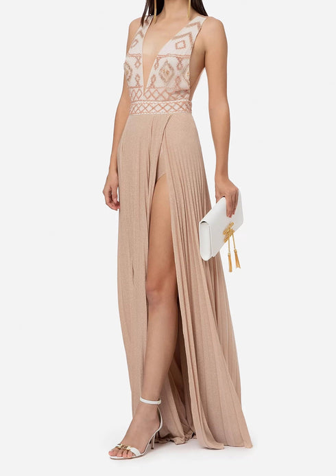 Abito Donna lungo con scollo profondo Burro carne Elisabetta Franchi- Francavilla Moda