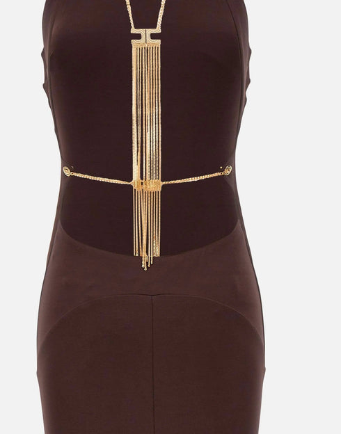 Abito Donna lungo Red Carpet con gioiello sulla schiena Fondente Elisabetta Franchi- Francavilla Moda